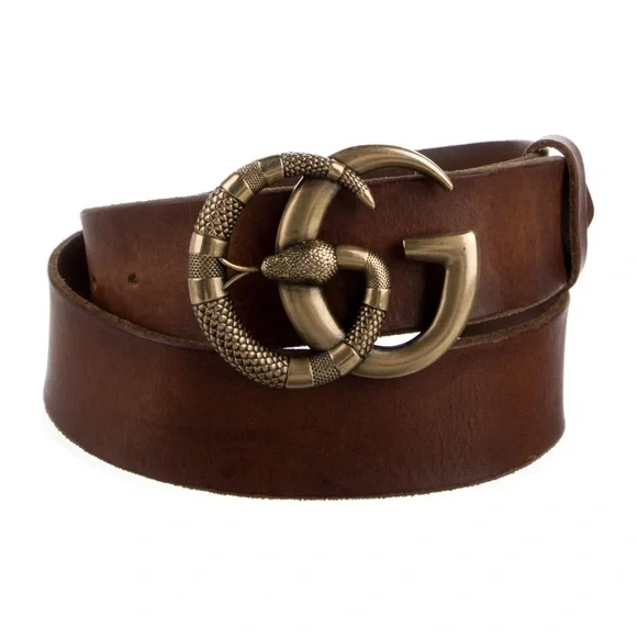 Gucci Brown and Gold Leather Belt with Double G Logo Gucci Double G Gold Buckle Leather Belt 1.5 Width Brown in  main image 4